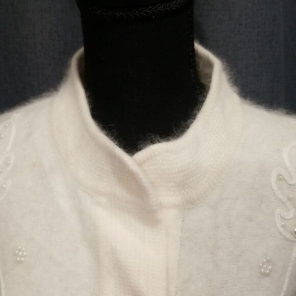 B.J.Kristen Womens Medium 80s Electric  Angora Wool Vintage Cardigan Sweater L - Picture 3 of 15